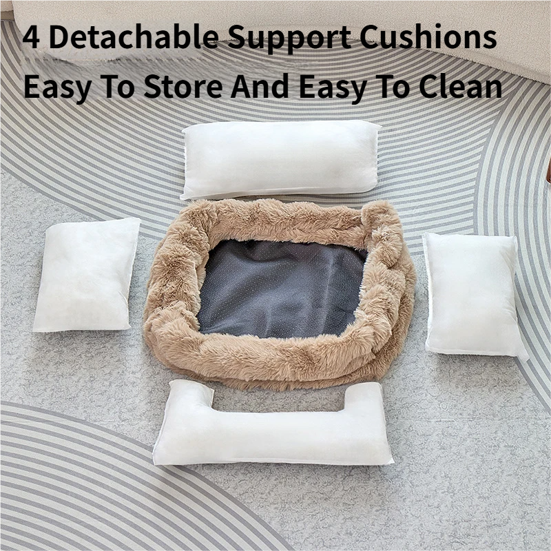 Brown Bubble Plush Pet Sofa Bed with Removable Cushion M Size 70*55*23 cm view 5