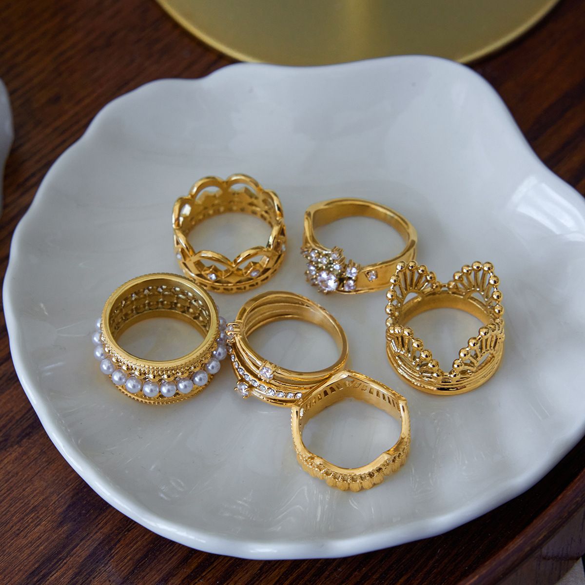 Style 1 Vintage Gold-Plated Stainless Steel Ring for Women - Waterproof view 3