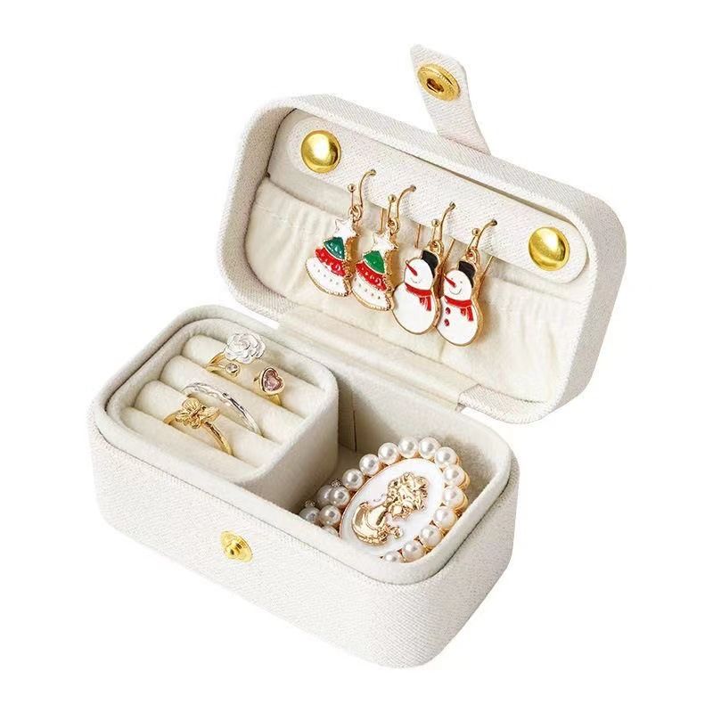 White Waterproof PU Leather Jewelry Travel Case with Removable Ring Tray