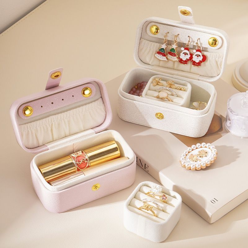 White Waterproof PU Leather Jewelry Travel Case with Removable Ring Tray view 2