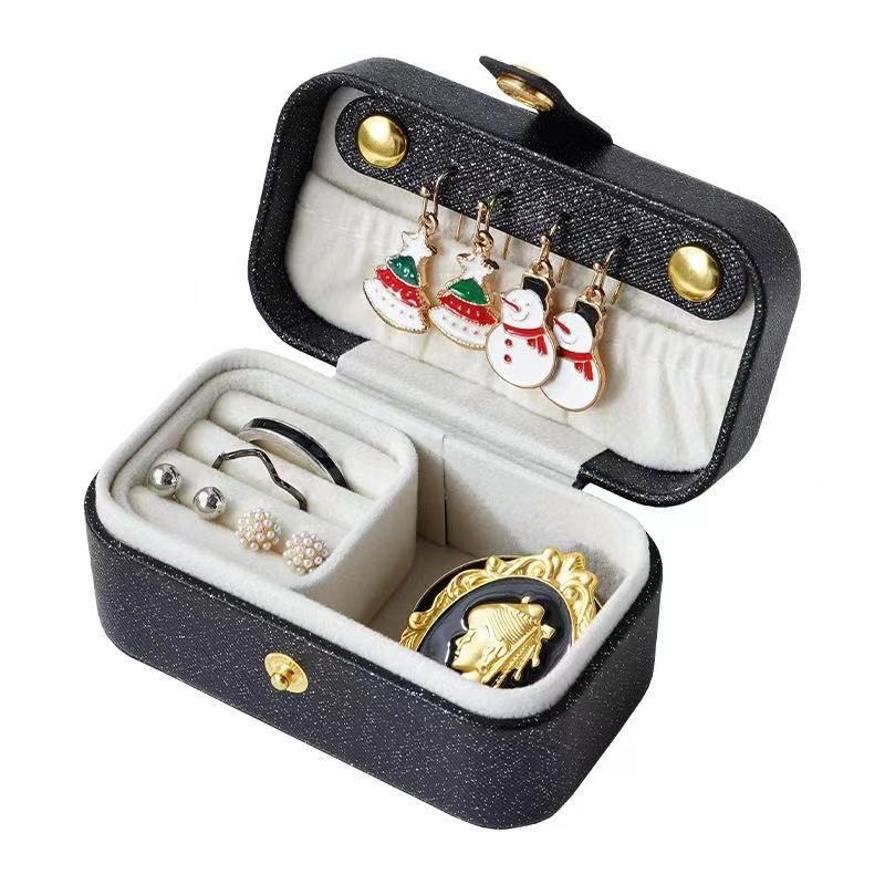 Black Waterproof PU Leather Jewelry Travel Case with Removable Ring Tray