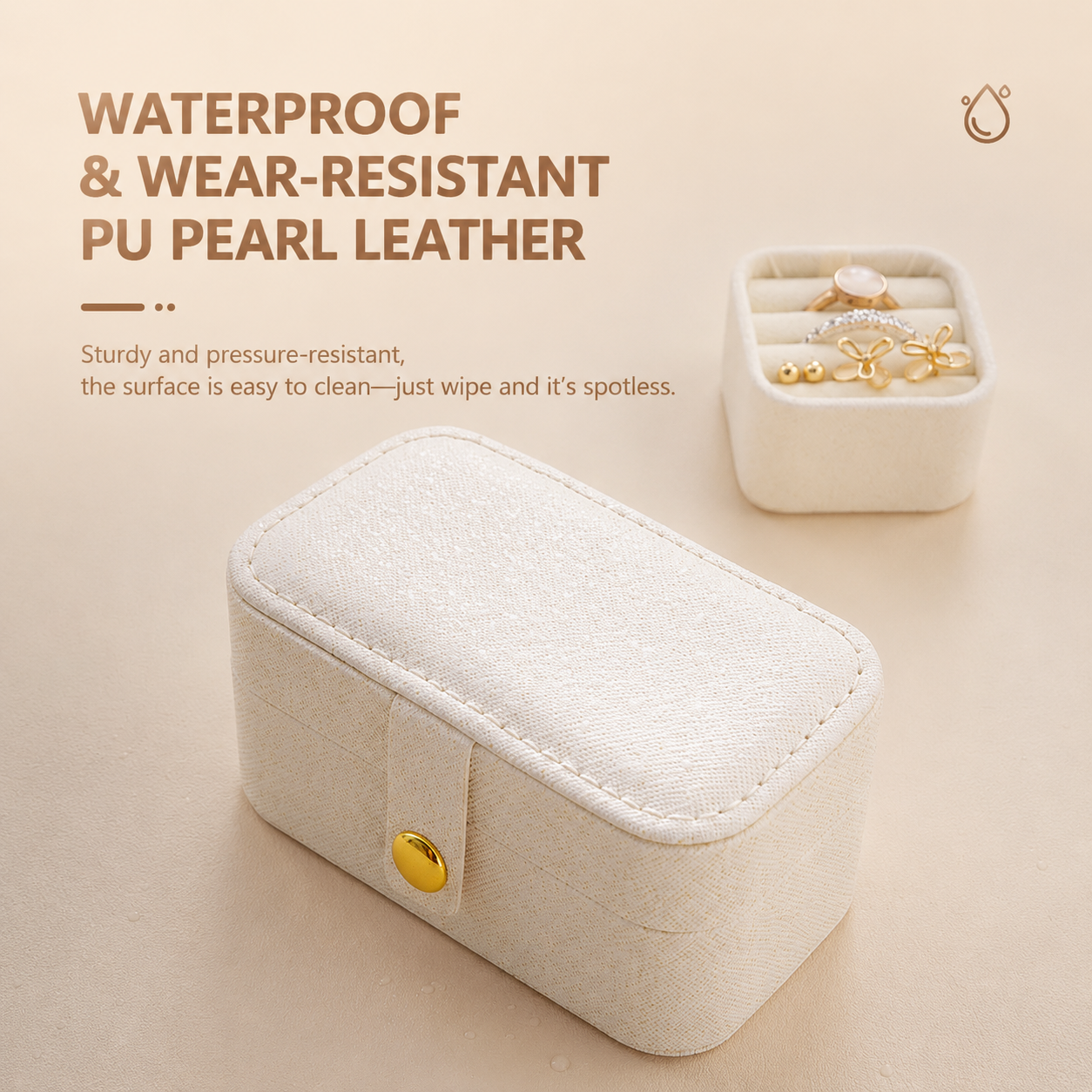 White Waterproof PU Leather Jewelry Travel Case view 4