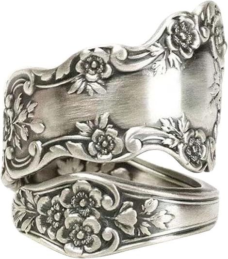 Vintage Camellia Wrap Spoon Ring with Jewelry Box view 2