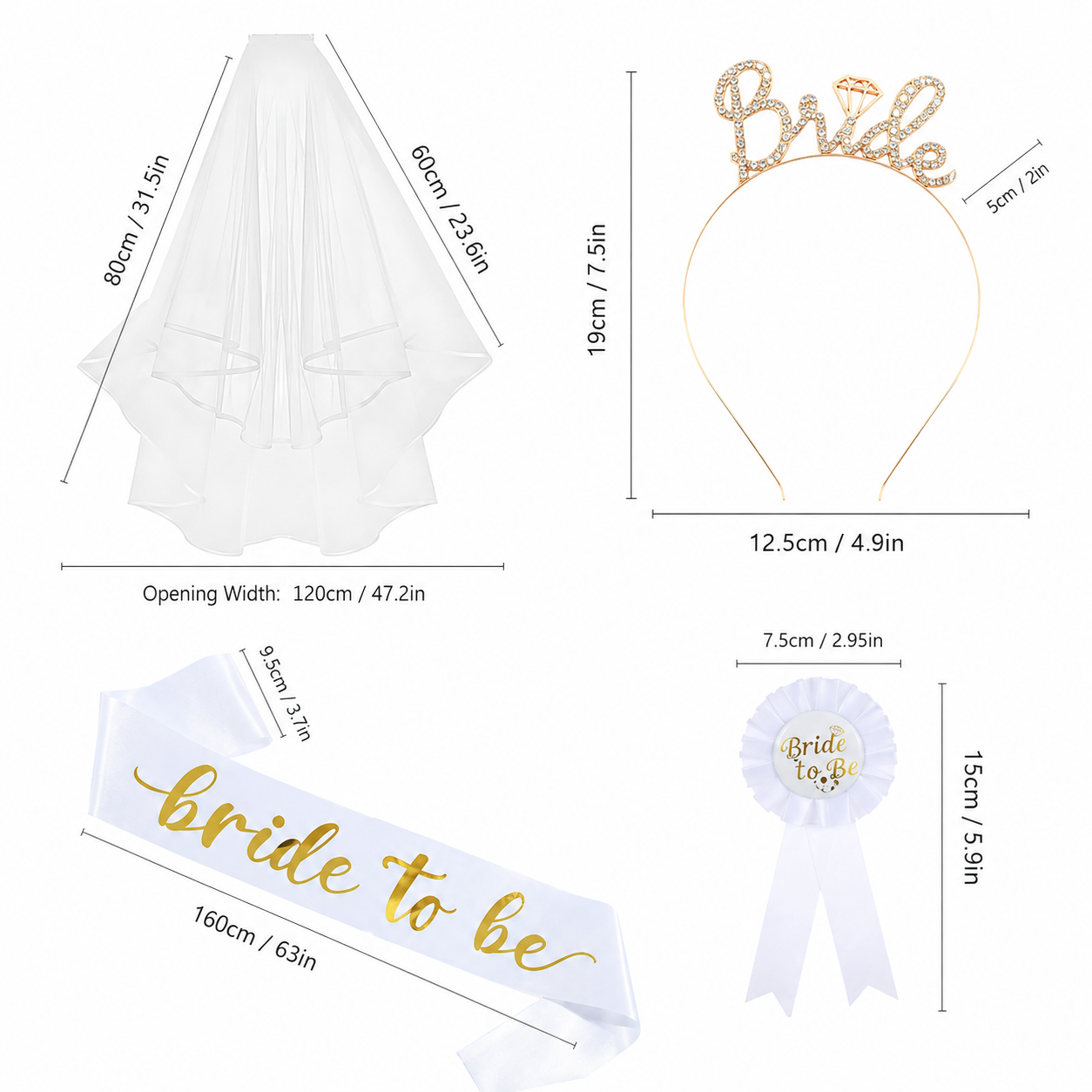 White and Gold Bride to Be Bachelorette Party Accessory Set view 2