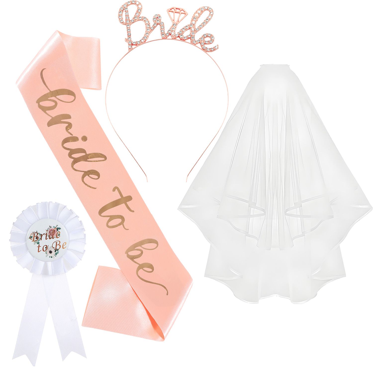 Pink and Gold Bride to Be Bachelorette Party Accessory Set