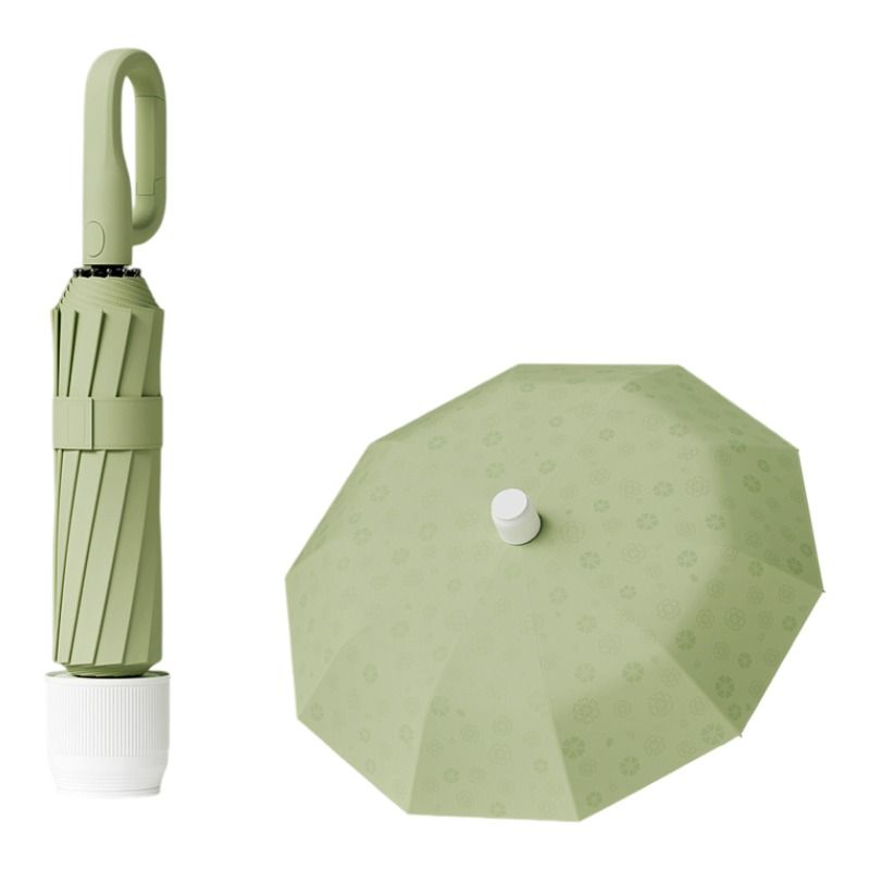 Macha Green Foldable Automatic Open Umbrella with Retractable Waterproof Sleeve