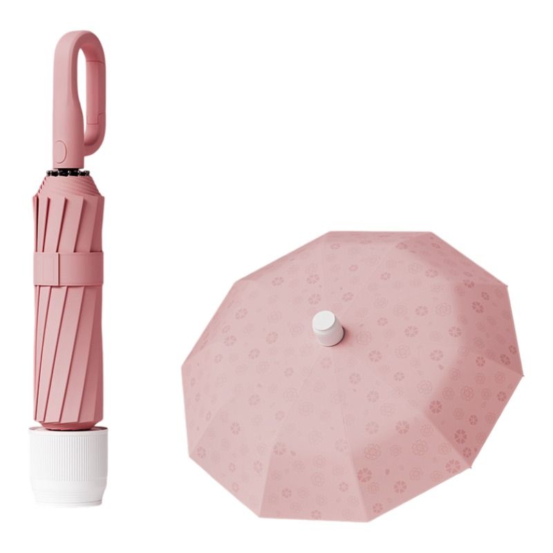 Skin Red Foldable Automatic Open Umbrella with Retractable Waterproof Sleeve