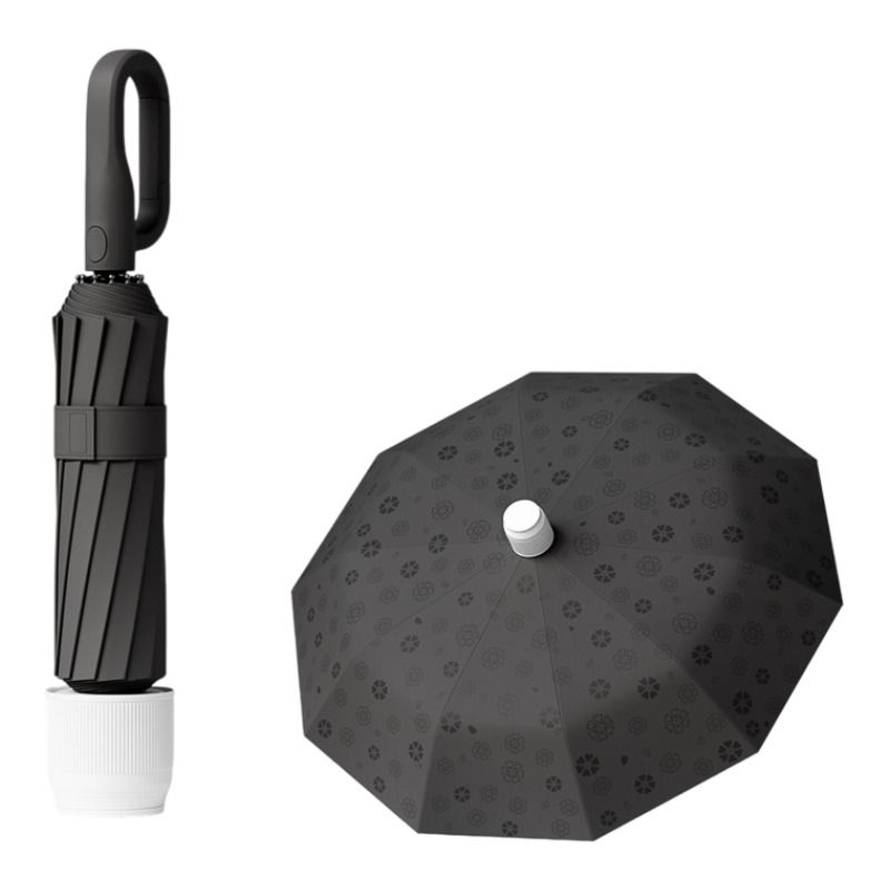 Black Foldable Automatic Open Umbrella with Retractable Waterproof Sleeve