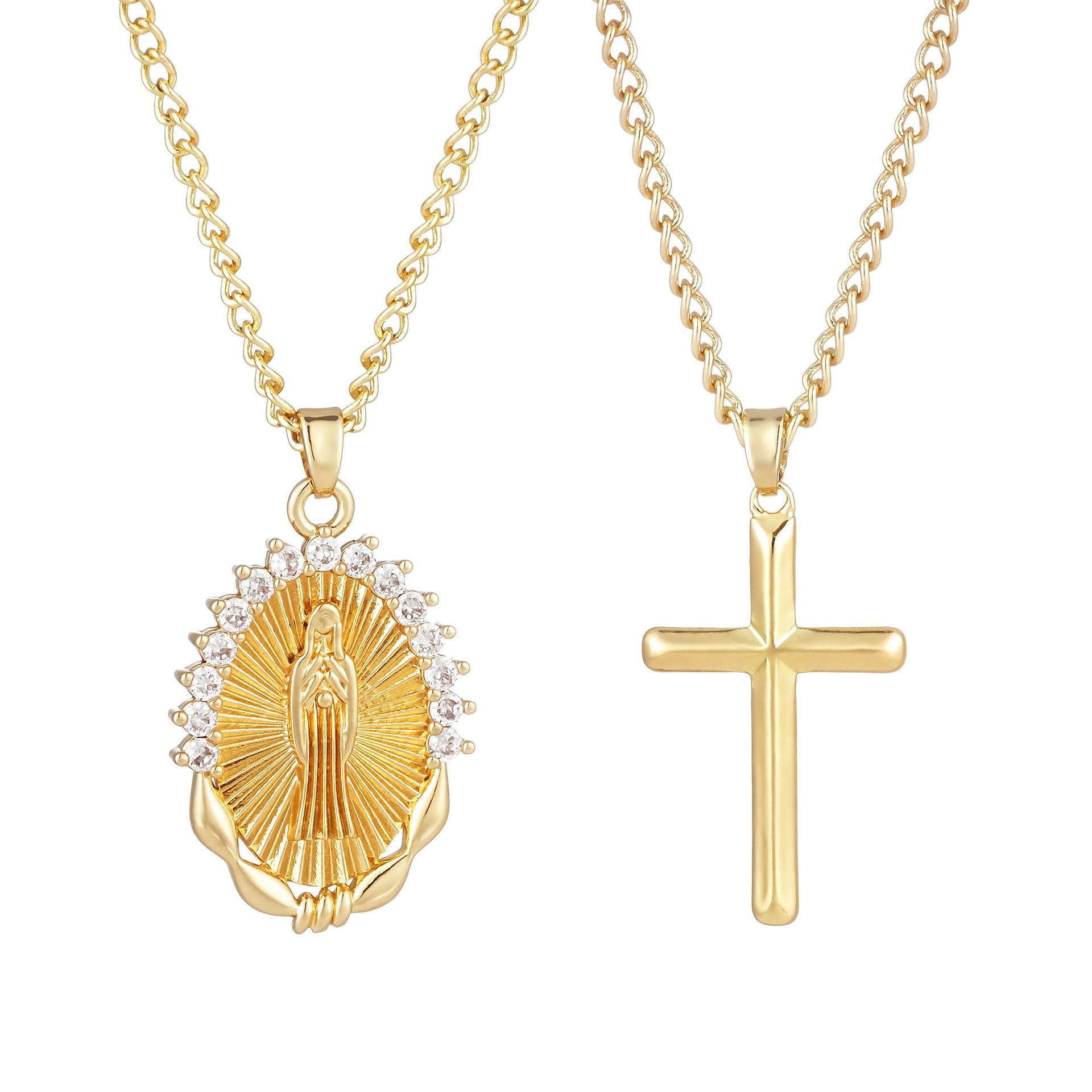 Jesus Cross Stackable Oval Pendant - Copper Plated Collarbone Chain with view 2