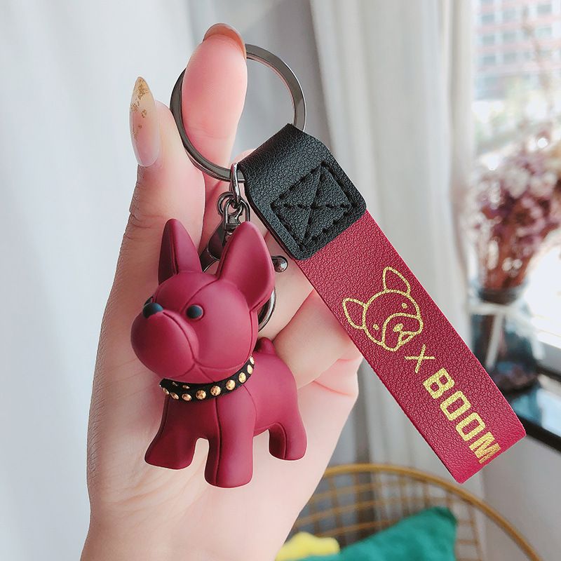 Wine Red Cute Resin French Bulldog Keychain Pendant for Backpacks and Keys — image 1