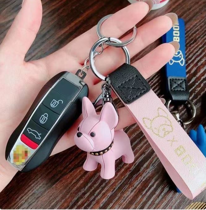 Green Cute Resin French Bulldog Keychain Pendant for Backpacks and Keys view 3