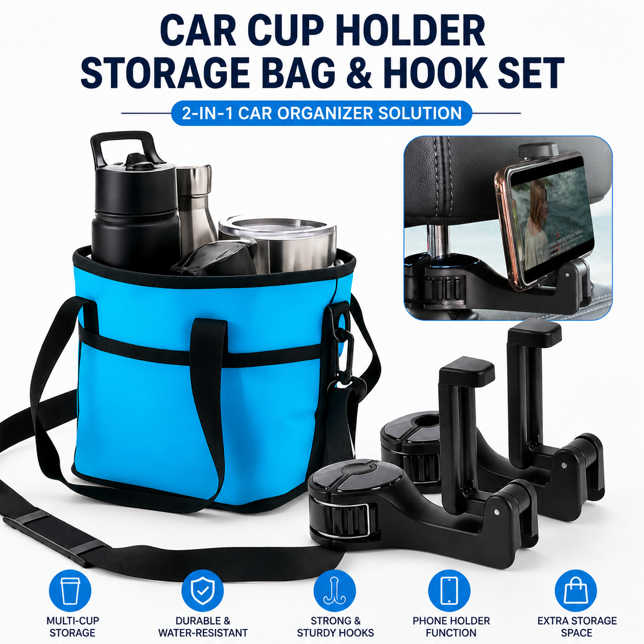 Black and Blue Foldable 4-Zone Car Insulated Drink Carrier Bag Bonus 2 Pack
