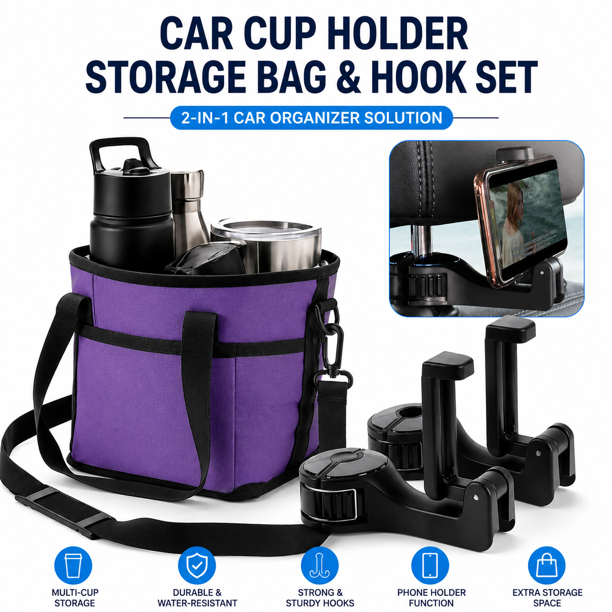 Black and Purple Foldable 4-Zone Car Insulated Drink Carrier Bag Bonus 2 Pack