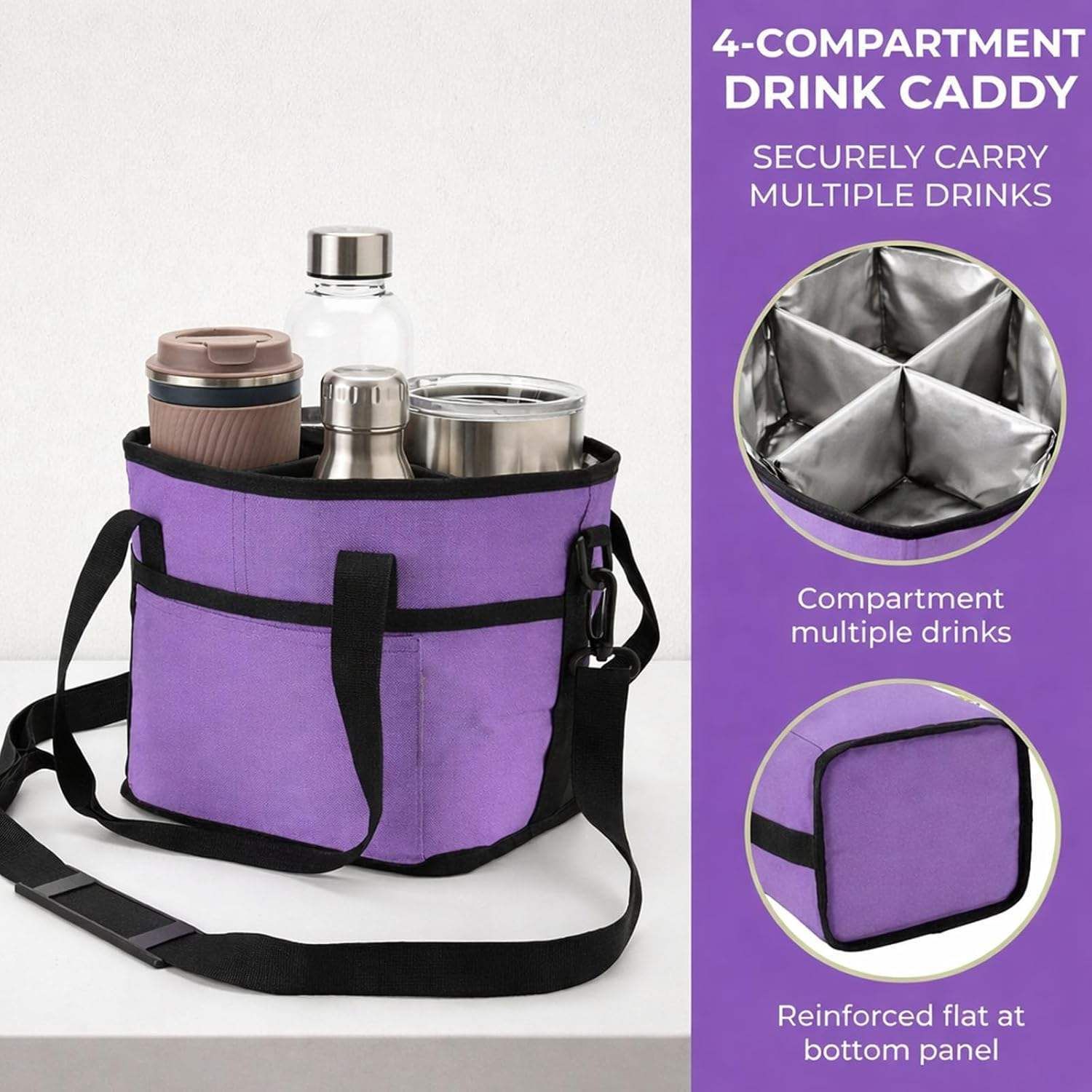 Black and Purple Foldable 4-Zone Car Insulated Drink Carrier Bag Bonus 2 Pack view 3