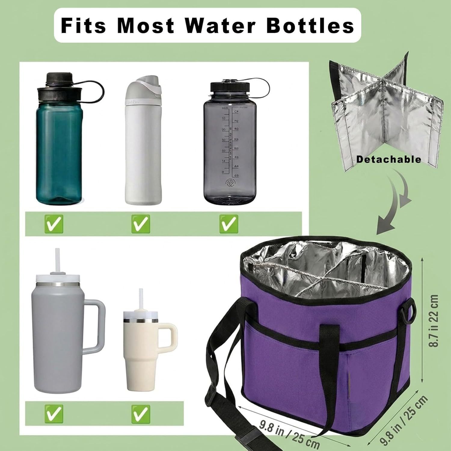 Black and Purple Foldable 4-Zone Car Insulated Drink Carrier Bag Bonus 2 Pack view 4