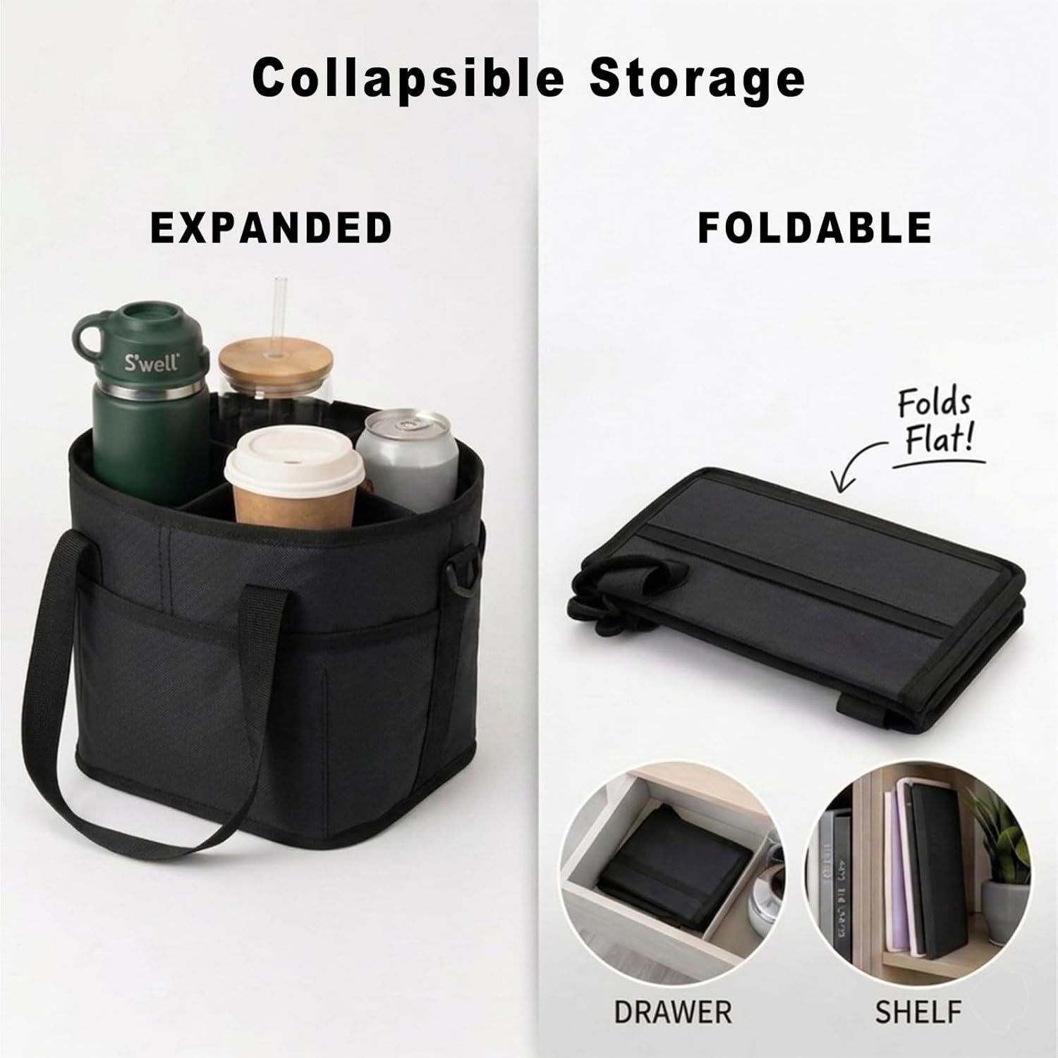 Black and Purple Foldable 4-Zone Car Insulated Drink Carrier Bag Bonus 2 Pack view 5