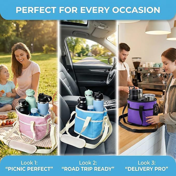 Black and Purple Foldable 4-Zone Car Insulated Drink Carrier Bag Bonus 2 Pack view 8