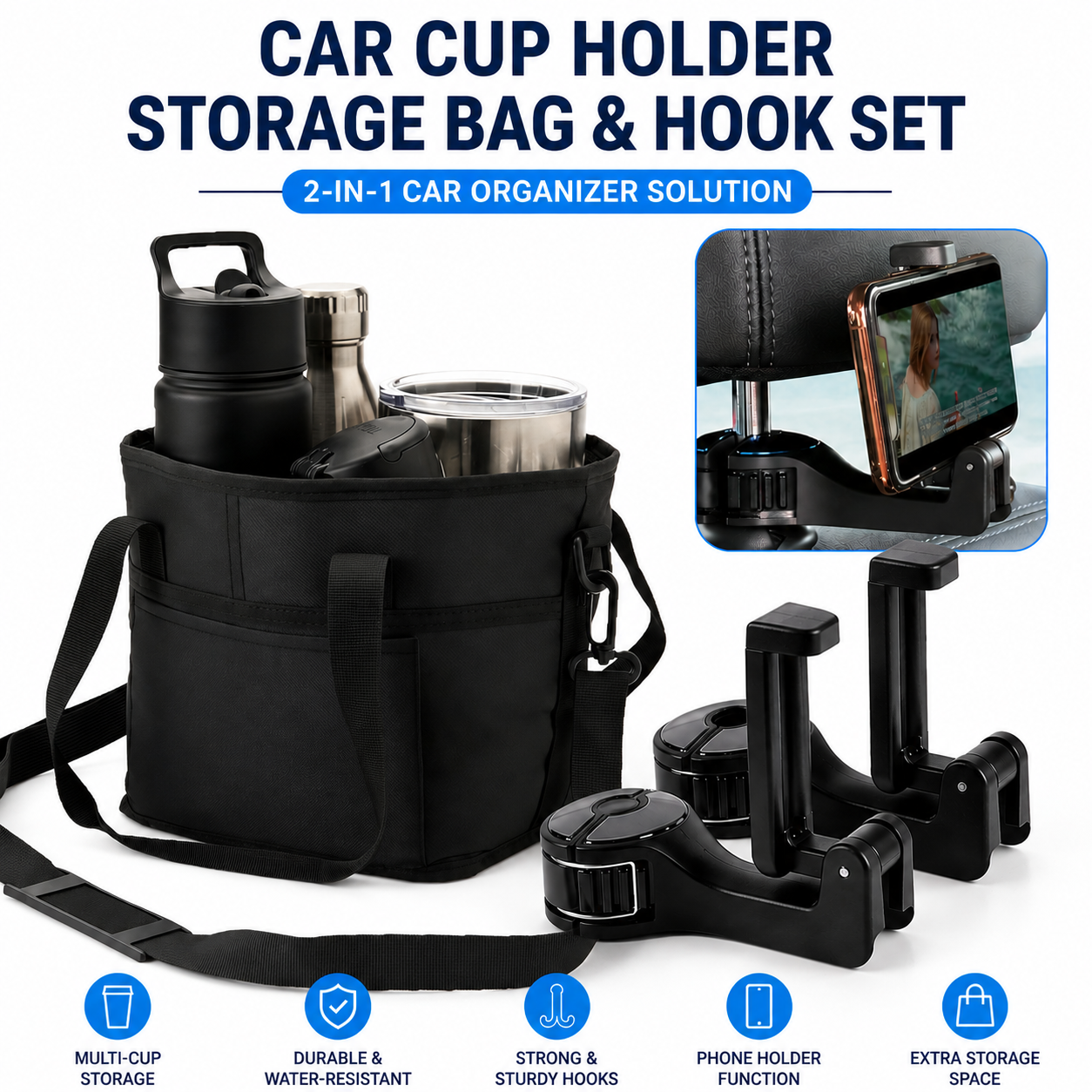 Black Foldable 4-Zone Car Insulated Drink Carrier Bag Bonus 2 Pack
