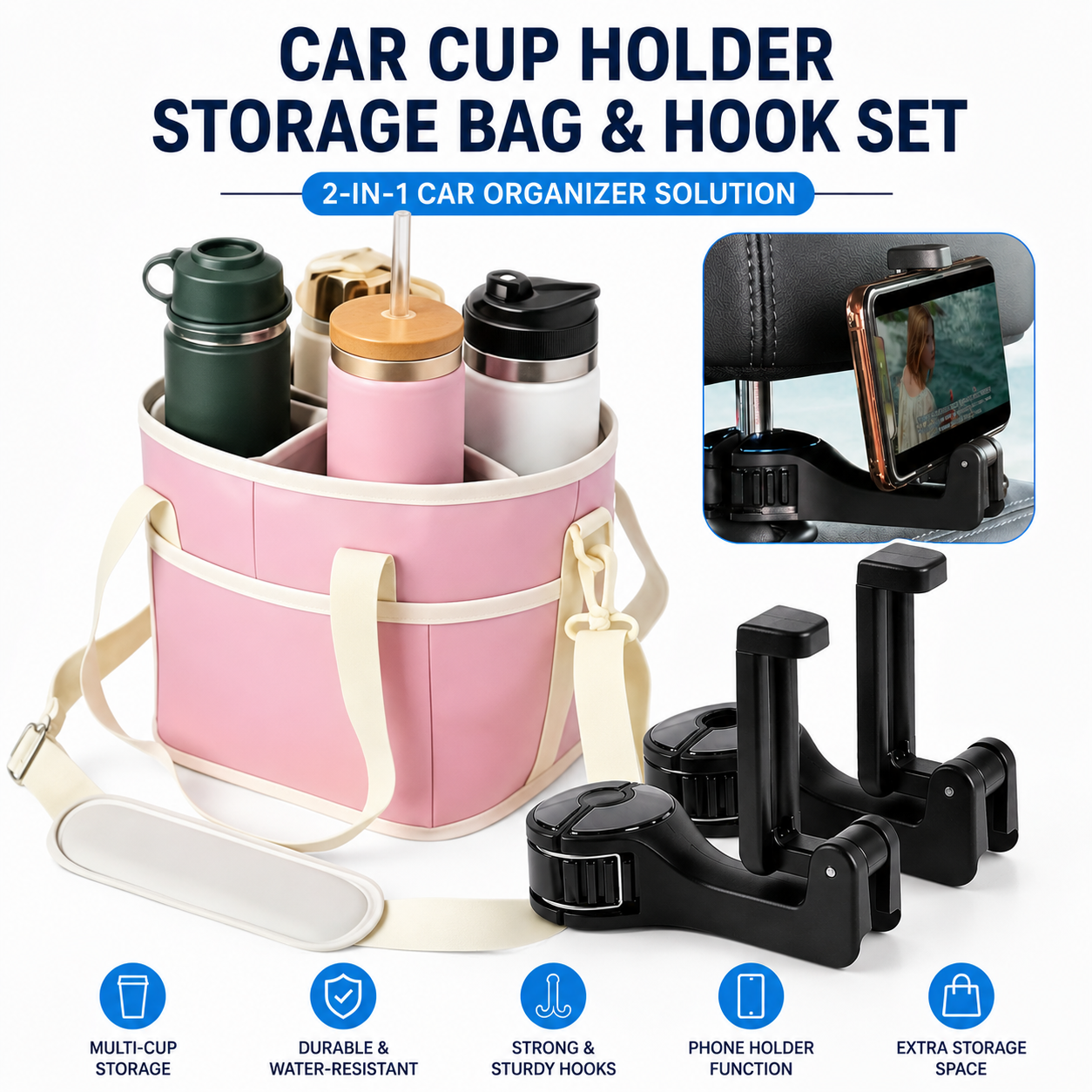Pink Foldable 4-Zone Car Insulated Drink Carrier Bag Bonus 2 Pack