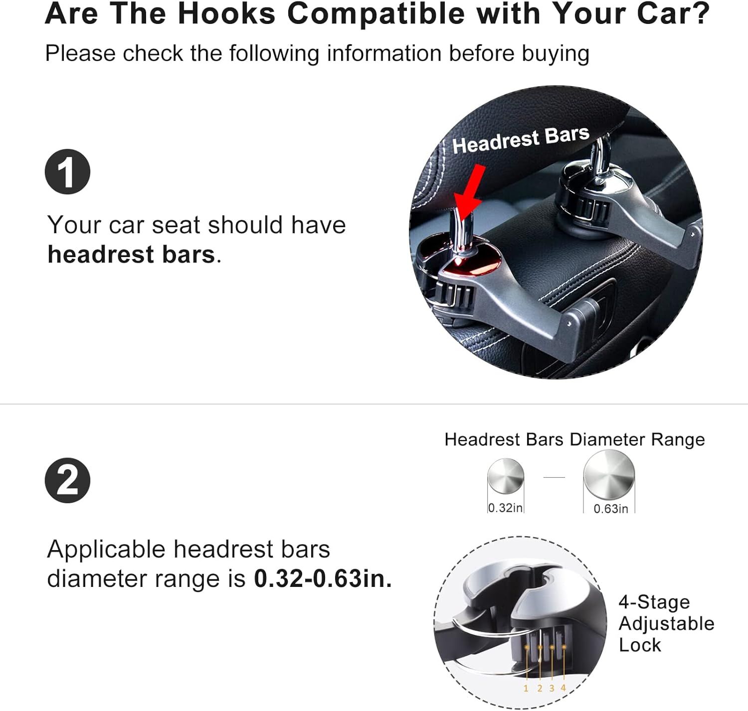 4 Pack Silver Car Headrest Hook with Phone Holder for Purses Bags and 4-6.5 view 2