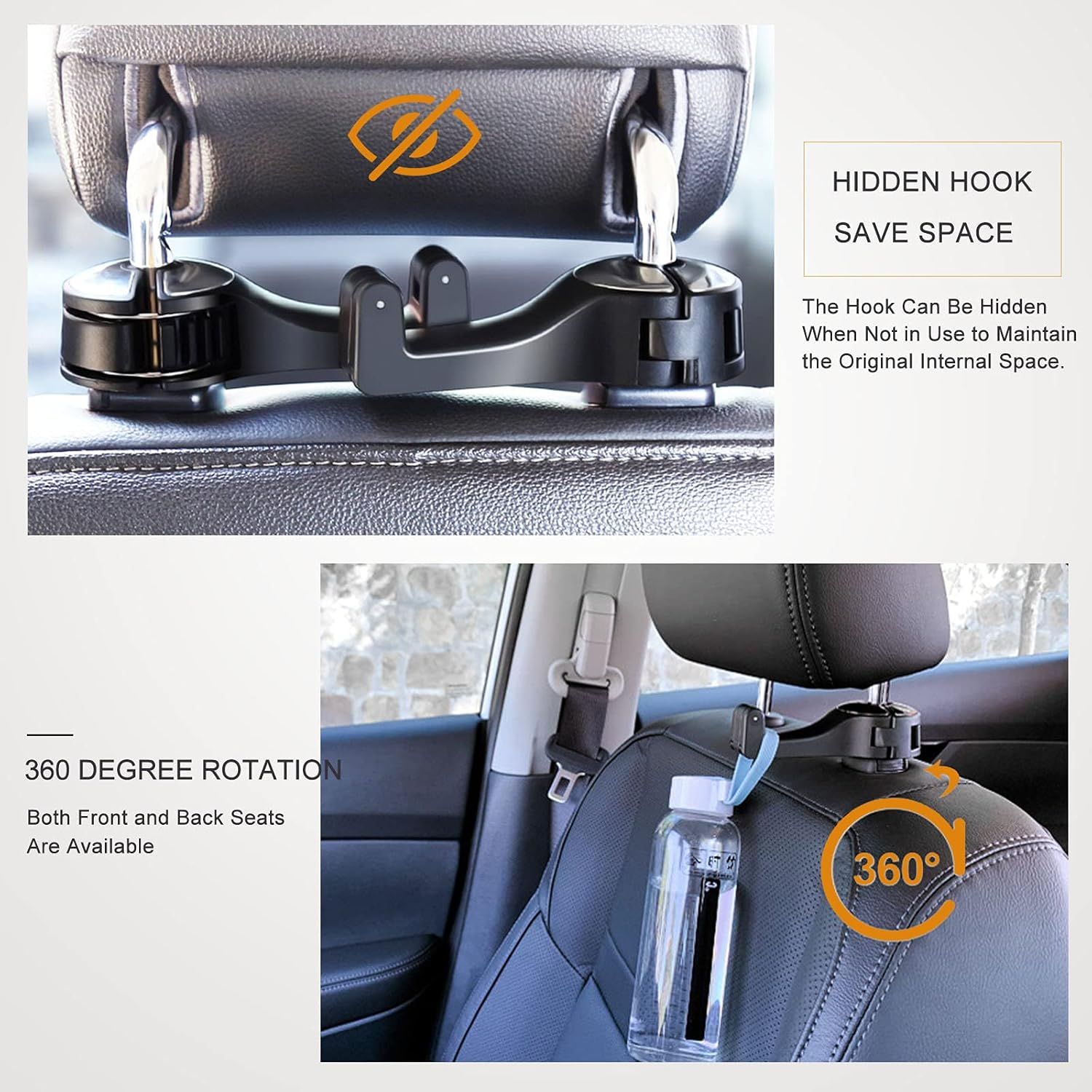 4 Pack Silver Car Headrest Hook with Phone Holder for Purses Bags and 4-6.5 view 5