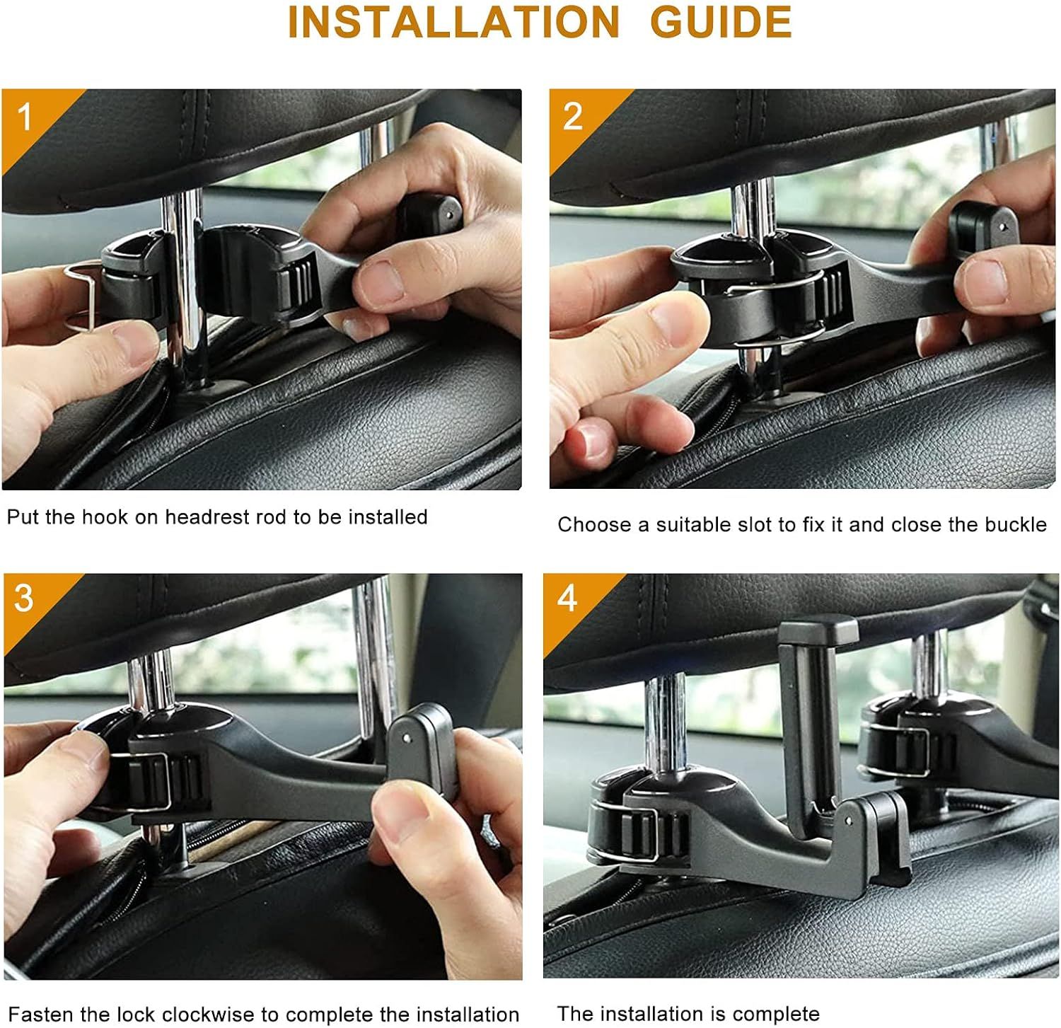 4 Pack Silver Car Headrest Hook with Phone Holder for Purses Bags and 4-6.5 view 7