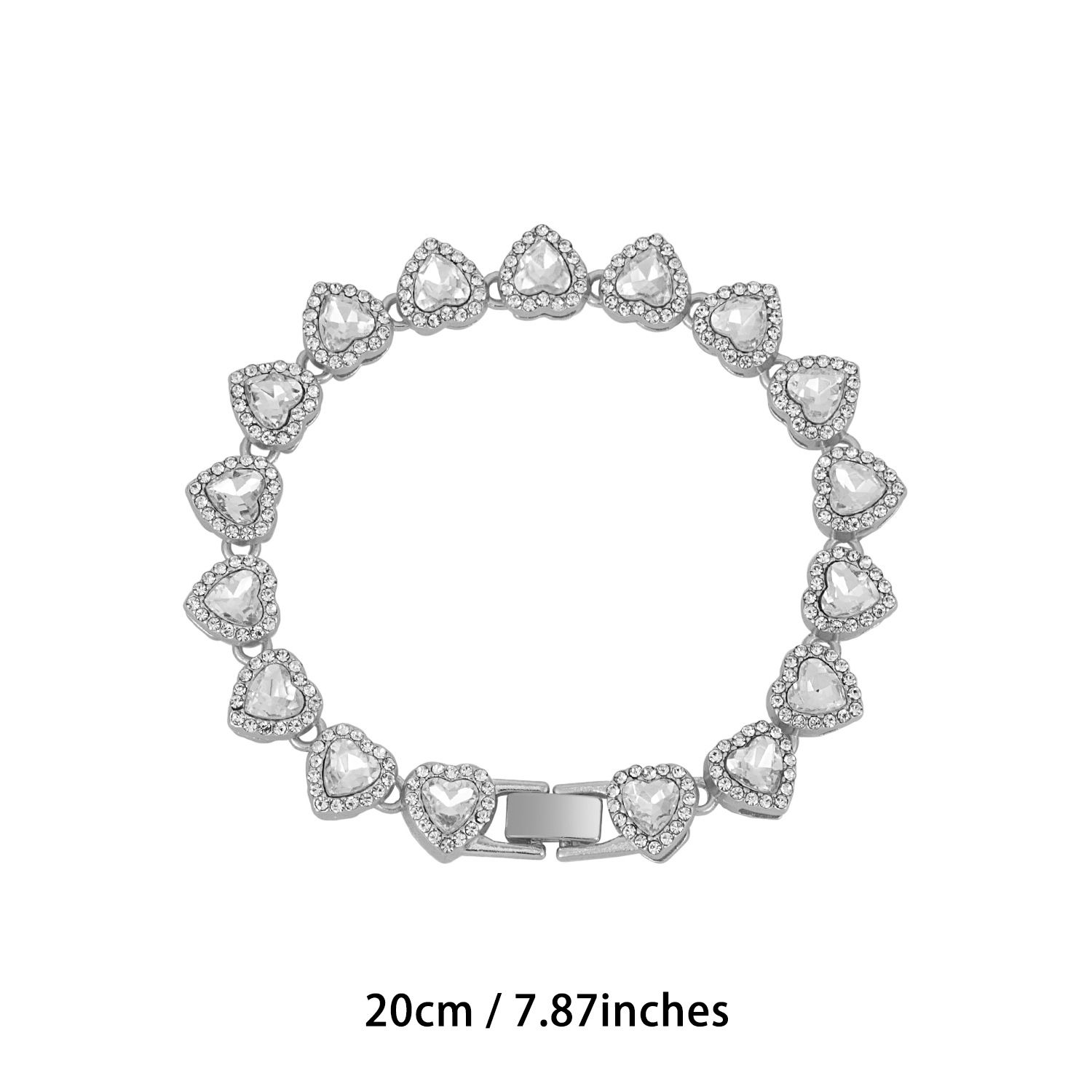 Silver-Plated Heart Rhinestone Cuban Link 20 inch Tennis Necklace and 8 inch view 3