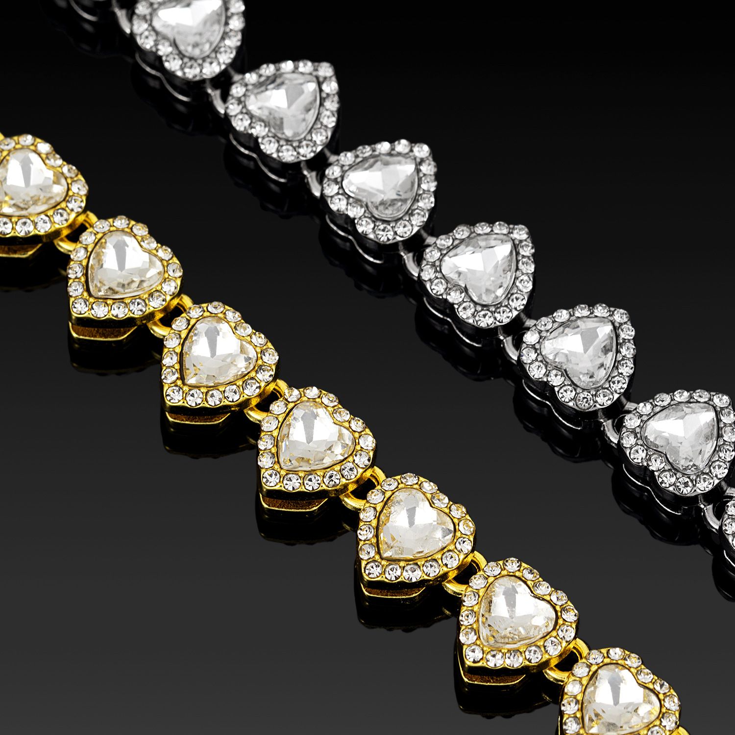 Silver-Plated Heart Rhinestone Cuban Link 20 inch Tennis Necklace and 8 inch view 4