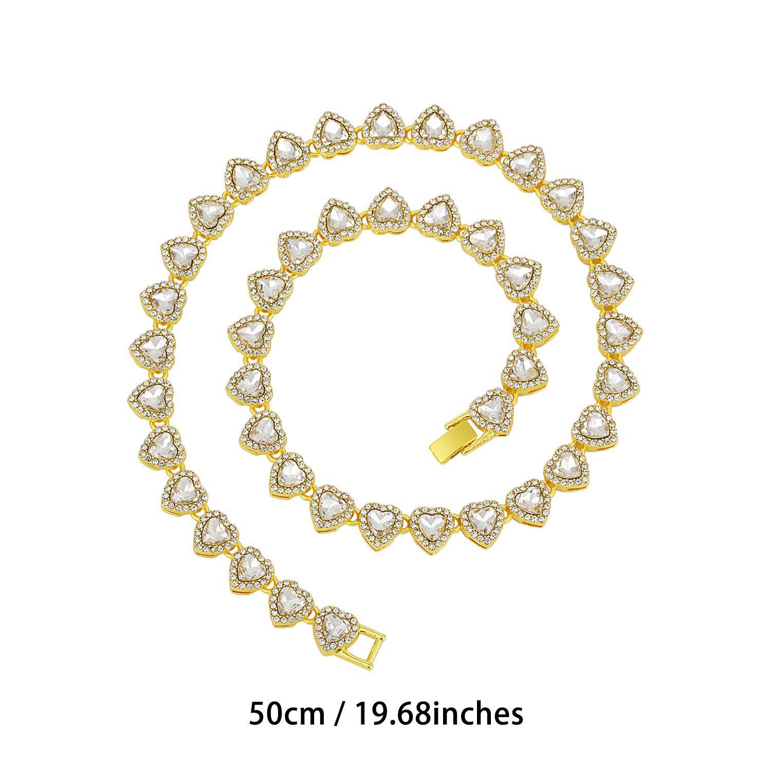 Gold-Plated Heart Rhinestone Cuban Link 20 inch Tennis Necklace and 8 inch view 2