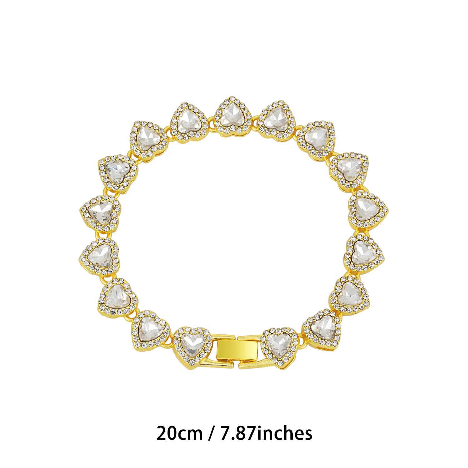 Gold-Plated Heart Rhinestone Cuban Link 20 inch Tennis Necklace and 8 inch view 3