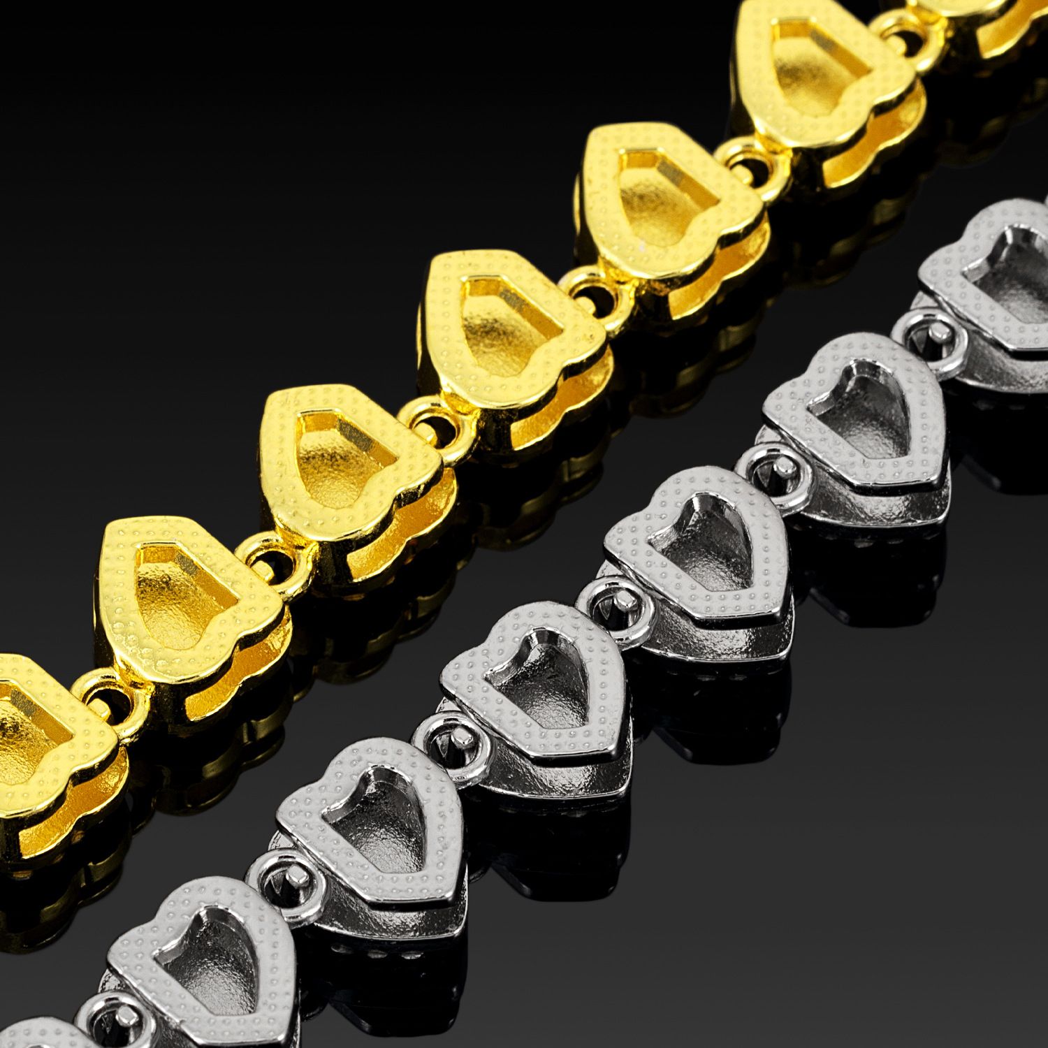 Gold-Plated Heart Rhinestone Cuban Link 20 inch Tennis Necklace and 8 inch view 5