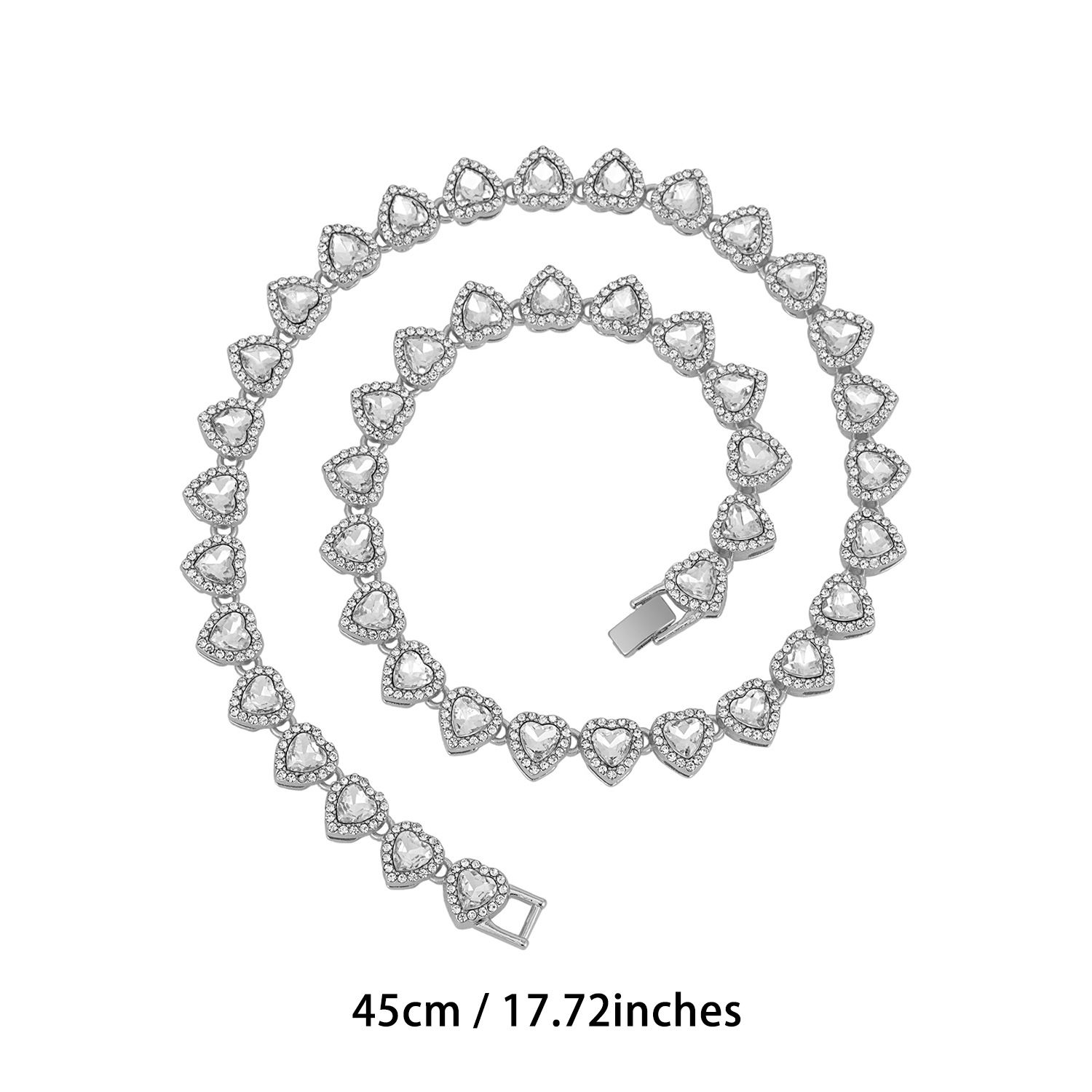 Silver-Plated Heart Rhinestone Cuban Link 18 inch Tennis Necklace and 7 inch view 2