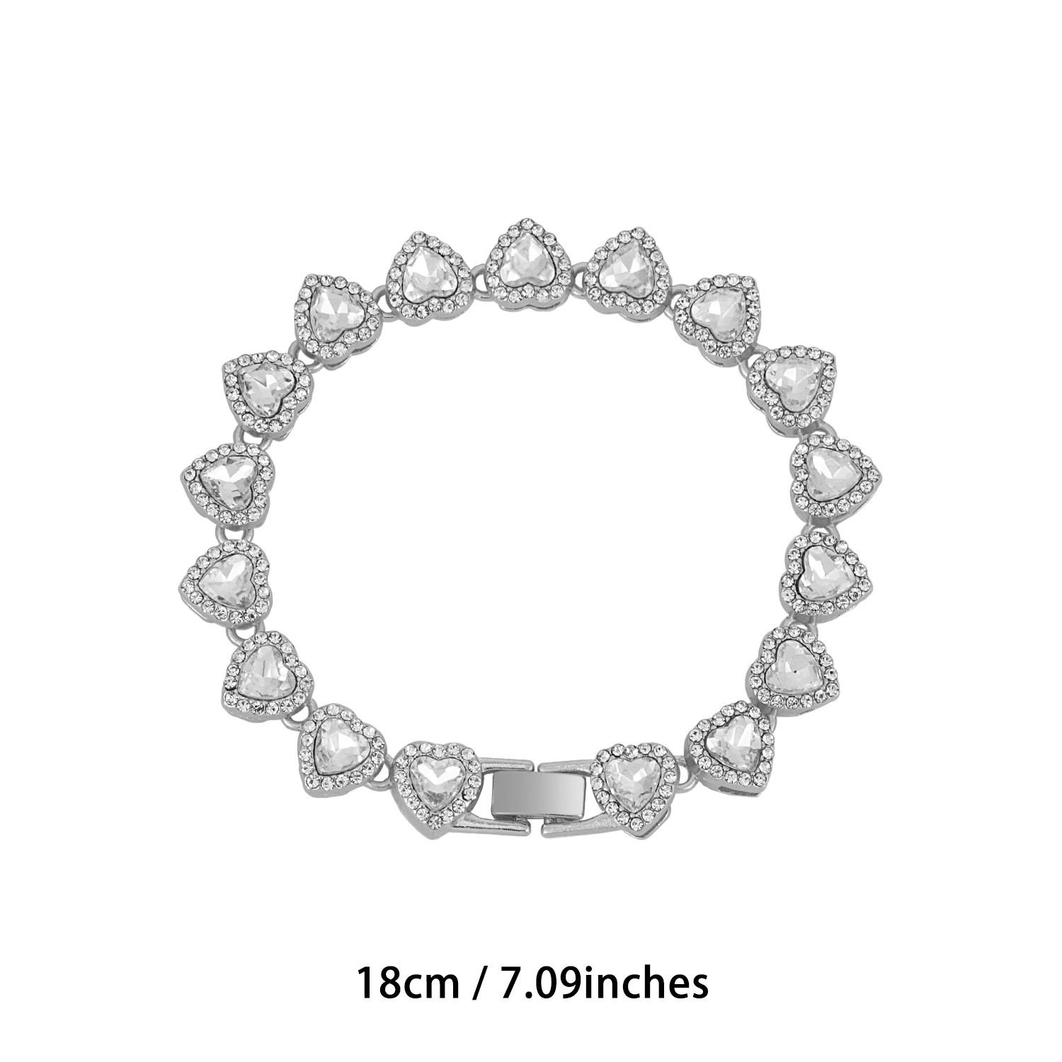 Silver-Plated Heart Rhinestone Cuban Link 18 inch Tennis Necklace and 7 inch view 3