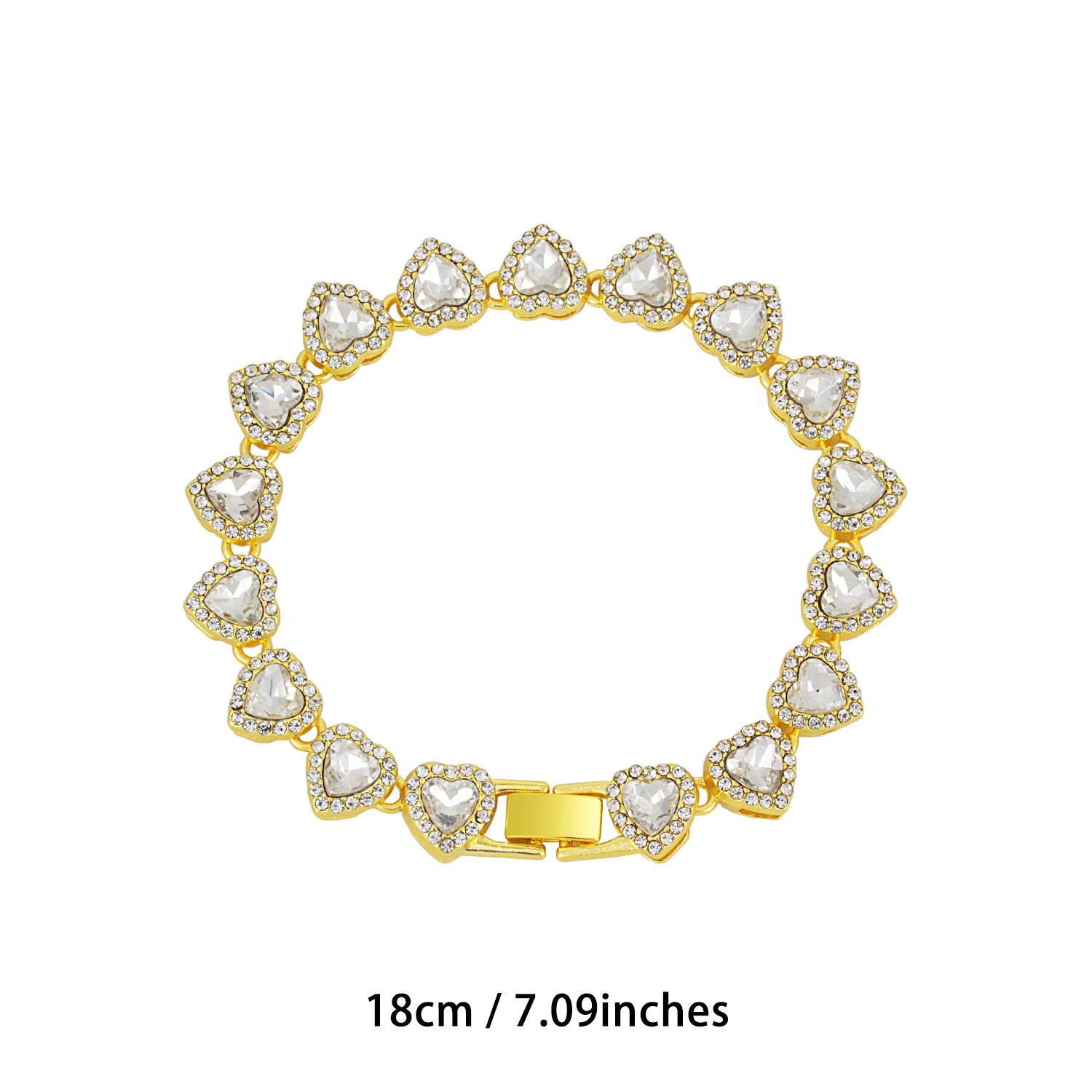 Gold-Plated Heart Rhinestone Cuban Link 18 inch Tennis Necklace and 7 inch view 3