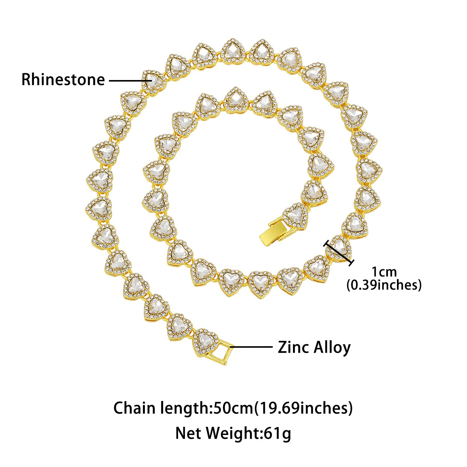 Gold-Plated Heart Rhinestone Cuban Link 18 inch Tennis Necklace and 7 inch view 6