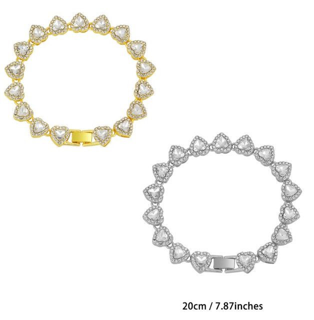 8 inch Silver-Plated & Gold-Plated Heart Rhinestone Tennis Bracelet for Women