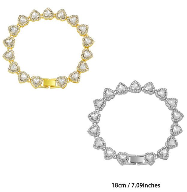 7 inch Silver-Plated & Gold-Plated Heart Rhinestone Tennis Bracelet for Women