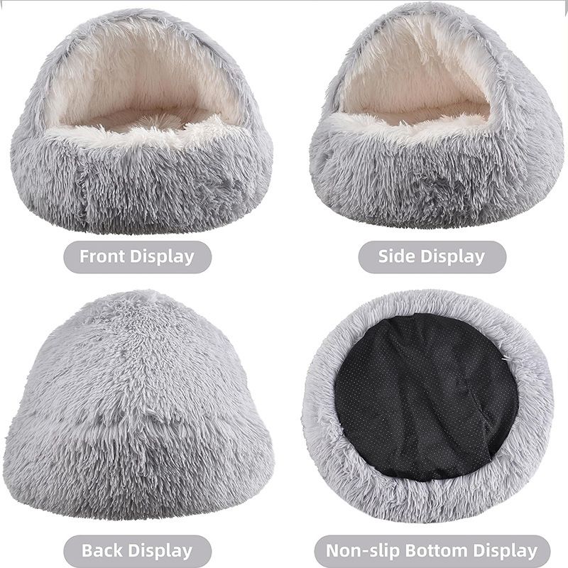 Pink Winter Long Plush Round Donut Cat Bed M Size Dia 40CM - Soft Fluffy view 4