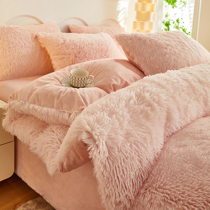 Pink Luxury Thick Plush 4 Piece Bedding Set for 1.5m & 1.8m Beds – Winter