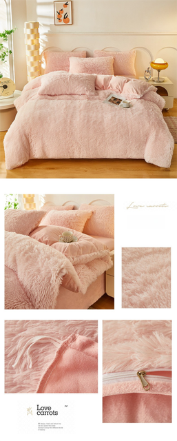 Pink Luxury Thick Plush 4 Piece Bedding Set for 1.5m & 1.8m Beds – Winter view 5