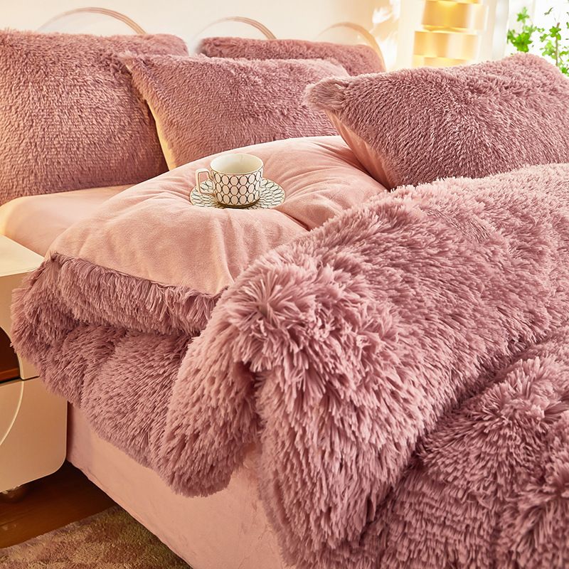 Dusty Rose Luxury Thick Plush 4 Piece Bedding Set for 1.5m & 1.8m Beds