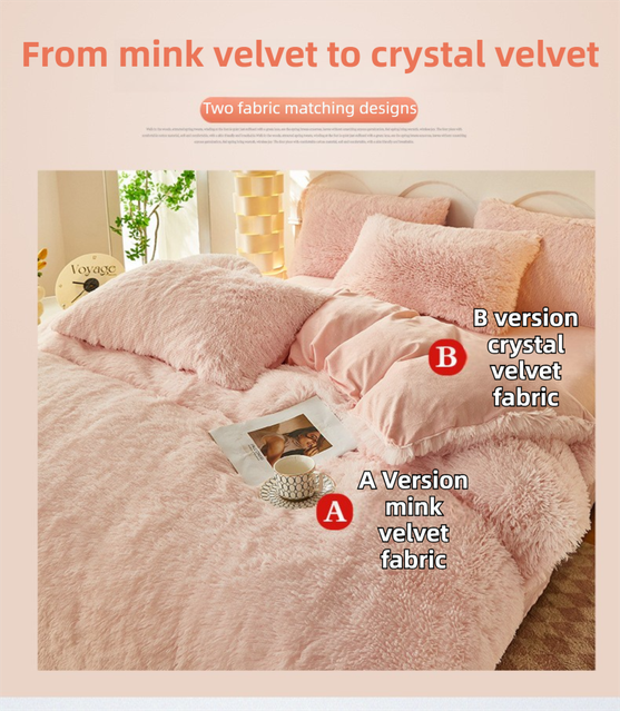 Dusty Rose Luxury Thick Plush 4 Piece Bedding Set for 1.5m & 1.8m Beds view 2