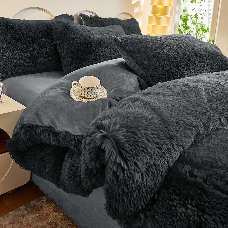 Dark Grey Luxury Thick Plush 4 Piece Bedding Set for 1.5m & 1.8m Beds – Winter