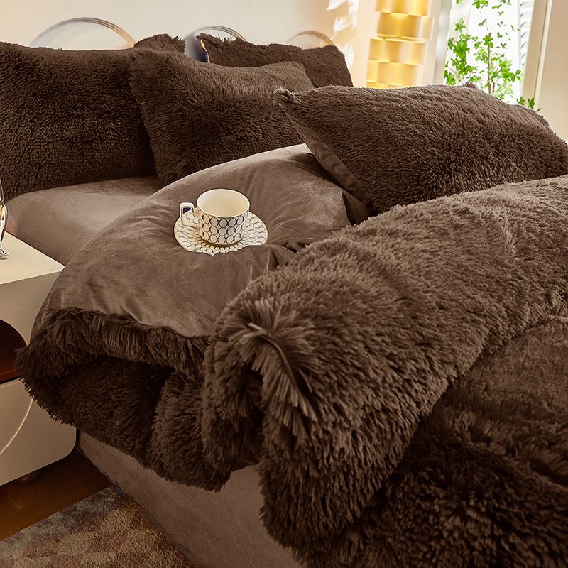 Coffee Luxury Thick Plush 4 Piece Bedding Set for 1.5m & 1.8m Beds – Winter