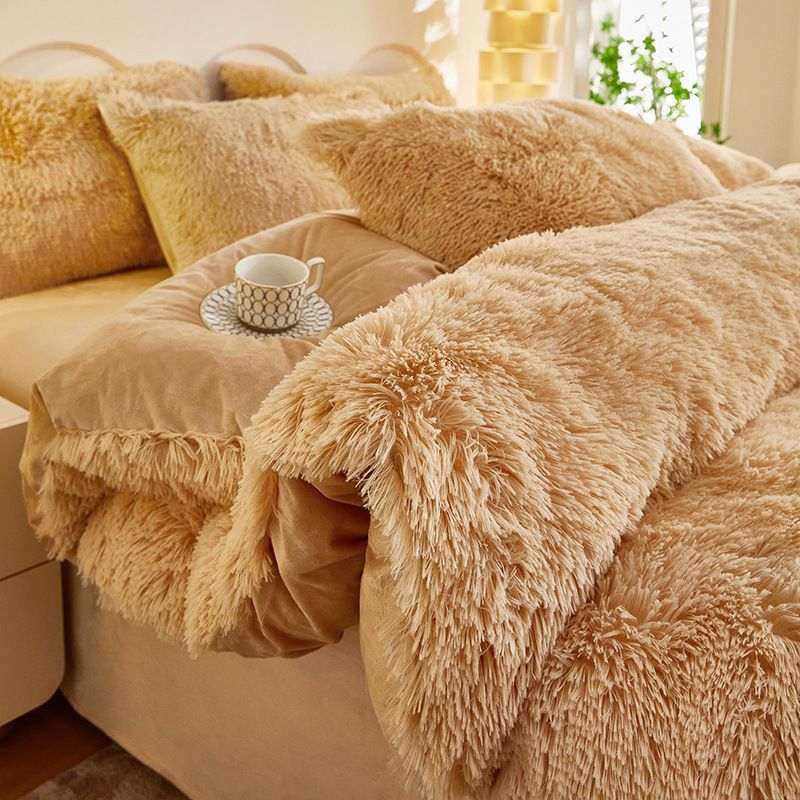 Khaki Luxury Thick Plush 4 Piece Bedding Set for 1.5m & 1.8m Beds – Winter