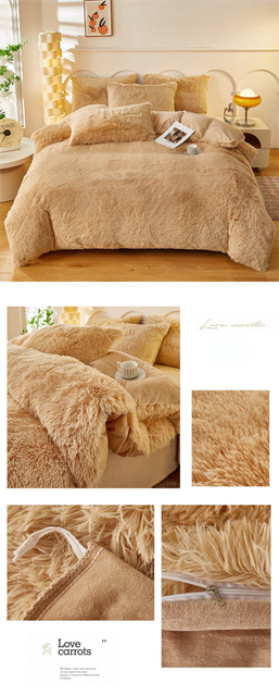 Khaki Luxury Thick Plush 4 Piece Bedding Set for 1.5m & 1.8m Beds – Winter view 5