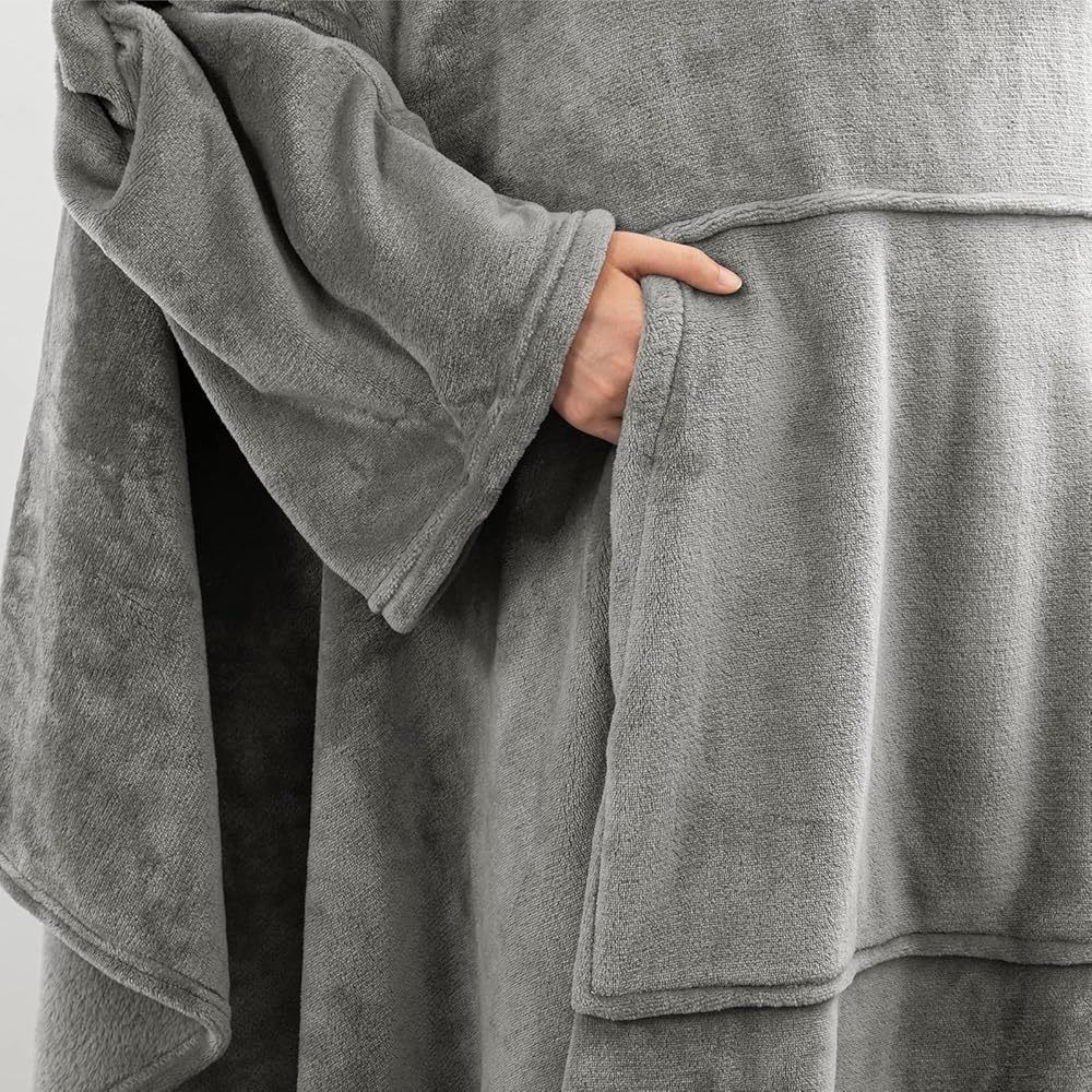 Dark Grey 180 x 120CM Extra Large Wearable Wrap Blanket with Sleeves and Large view 5