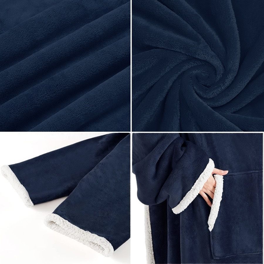 Black 180 x 120CM Extra Large Wearable Wrap Blanket with Sleeves and Large Pocket view 4