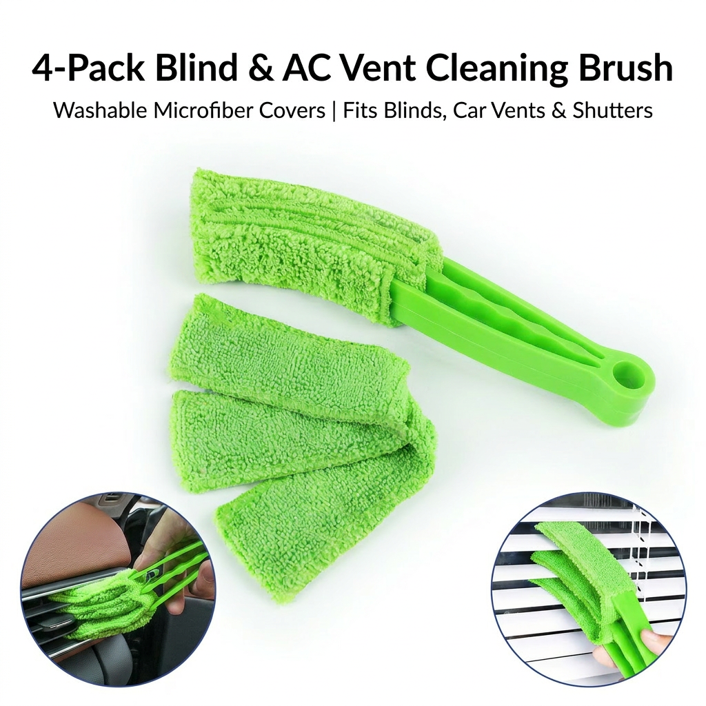 4 Pack Green Shutter and Car AC Vent Cleaner Brush with Washable Microfiber