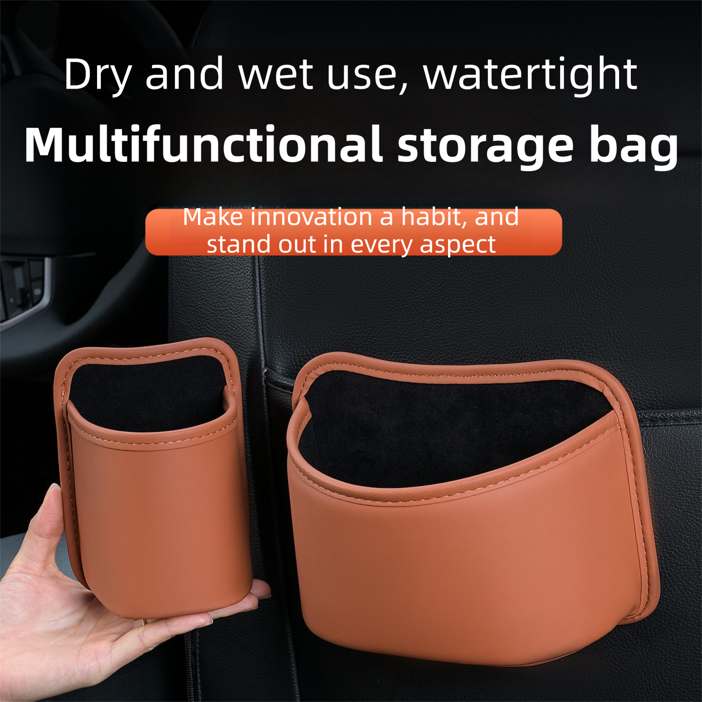 Orange Waterproof Leather Car Hanging Storage Organizer with Back Clip 20 x view 2
